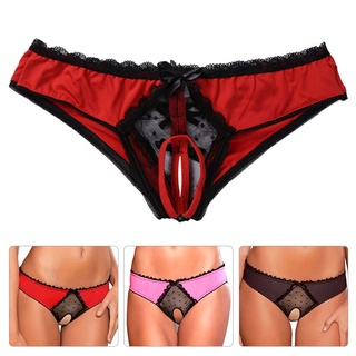 Women's Sexy Full Lace Panties S-XL 5Colors High-Crotch Transparent Floral  Bow Soft Briefs Underwear Culotte Femme Red L