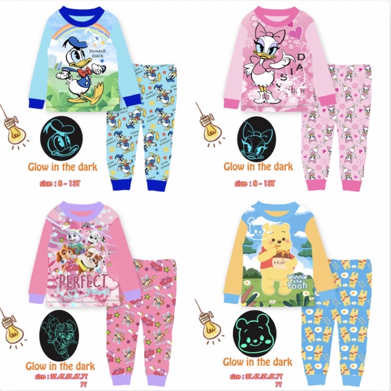 Local Seller cuddle me 3 13 year old Kids Pyjamas Set Glow in the dark Kids Outing Set