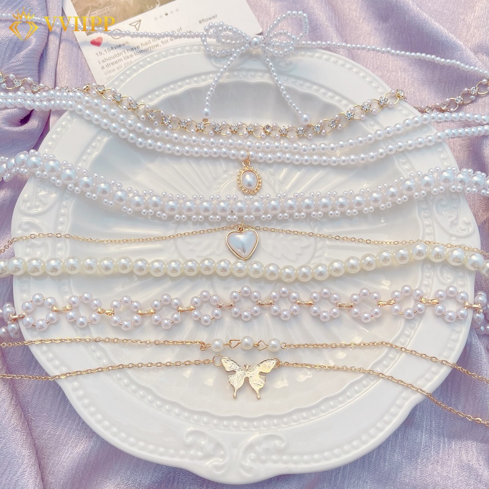 Fashion Pearl Necklace Choker Retro Pendant Necklaces Chain Women Jewelry Accessories