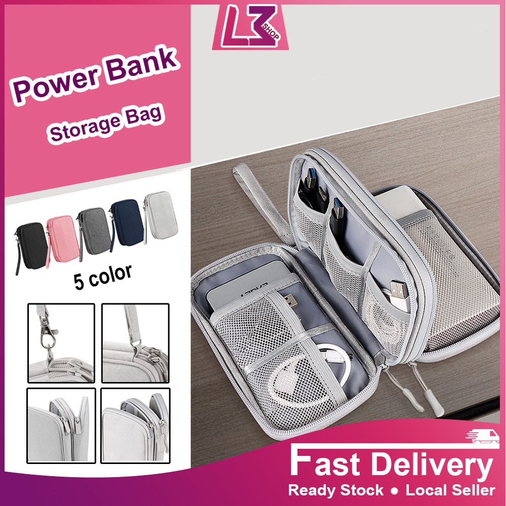 Ready Stock Power Bank Storage Bag Double Layer Electronic Organizer ...