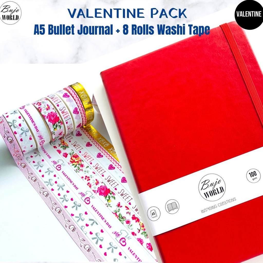 BujoWorld Valentine Gift Pack - Red A5 Dot grid 132page Bullet Journal ...