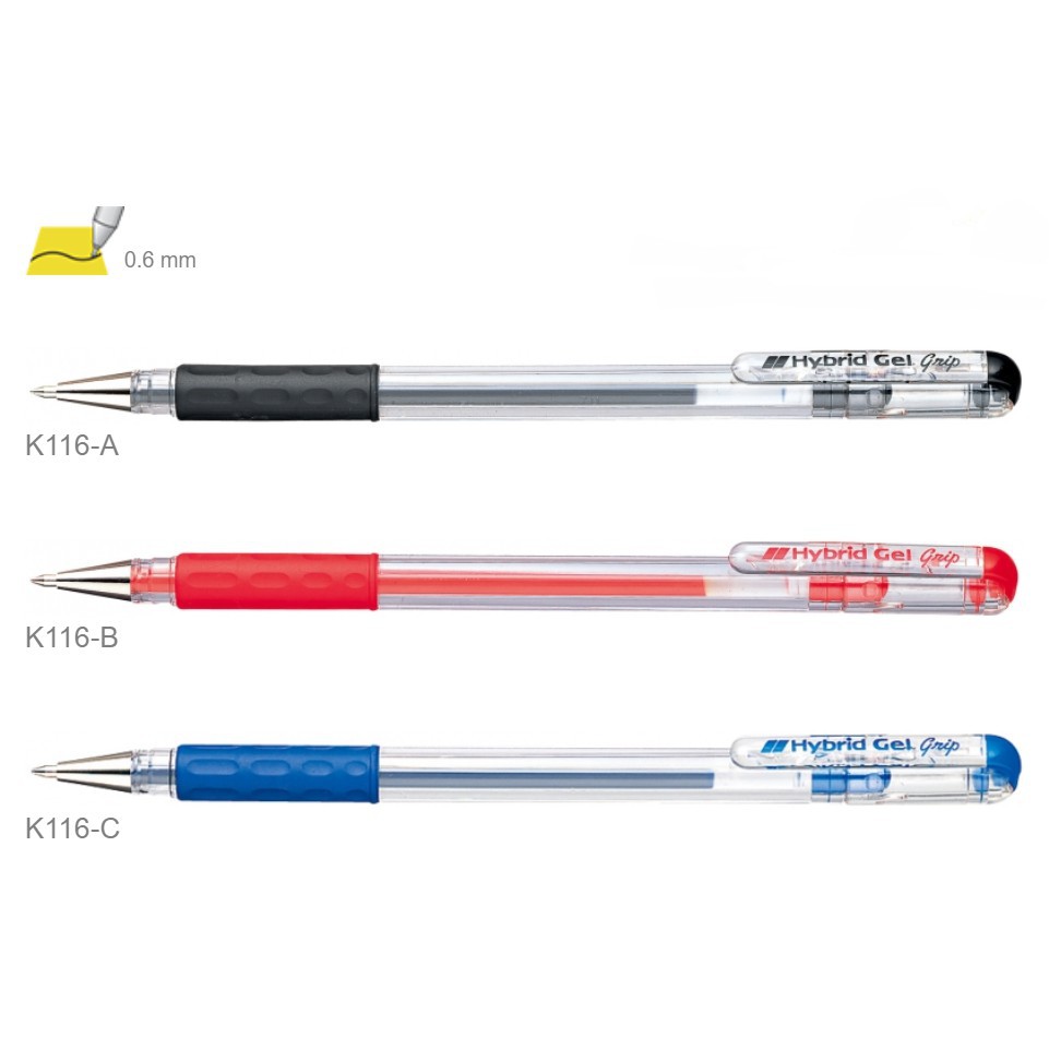 Pentel Hybrid Gel Pen 0.6 Mm. Blue Black Red (1 Handle) | Shopee Singapore