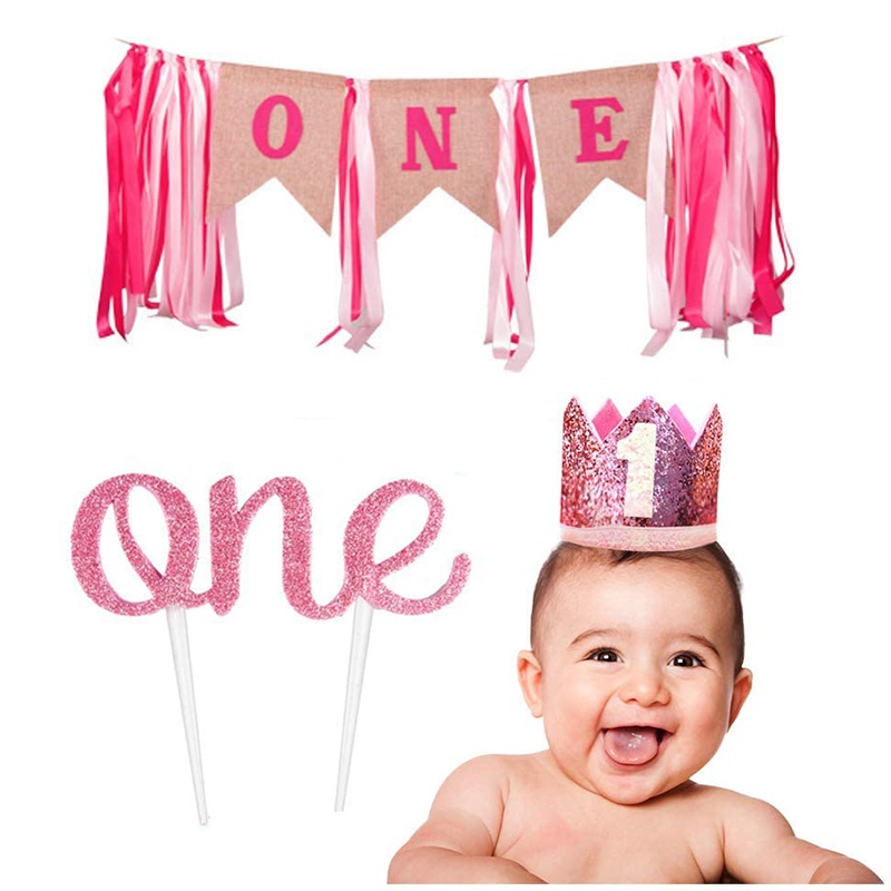 Baby First Birthday Banner Set Girl Birthday Decoration Rose Red 1st ...