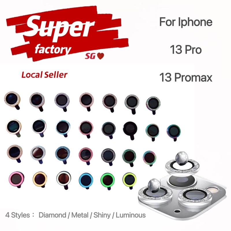 【Superfactory】Diamond  Metal Camera Protector Case For iPhone 13Pro 13ProMax Tempered Glass Bling Shiny Lens Cover