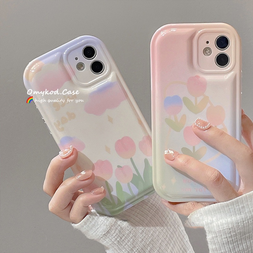 Omykod Samsung S21 S20 FE S22 S21 S20 Note 20 Plus M23 M33 M52 M53 romantic flowers Cute Air Cushion Phone Case phone case soft protective Back cover