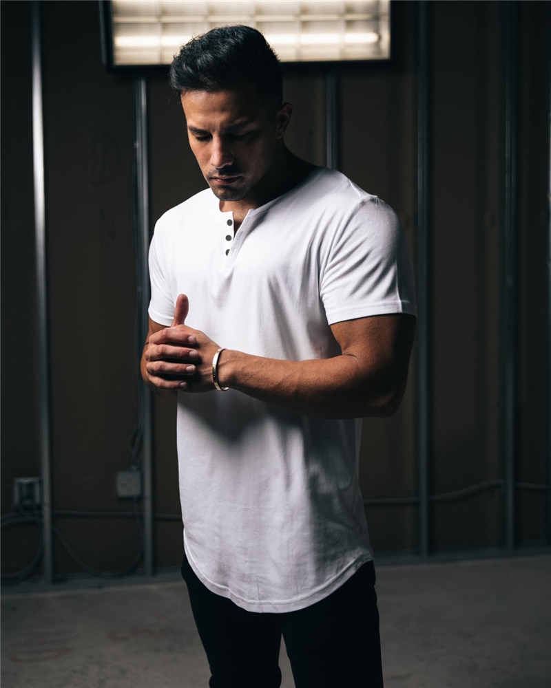 Plain clothing fitness polo shirt men fashion extend tshirt summer gym short sleeve t-shirt cotton bodybuilding Slim tops tees