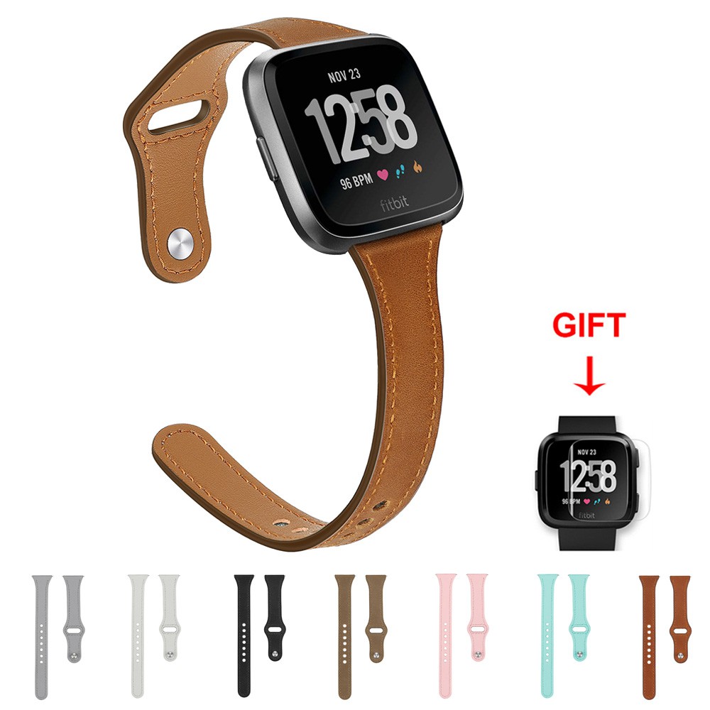 Genuine Leather Band Breathable Loop Strap T Shape Bracelet For Fitbit Versa Versa 2 Versa Lite
