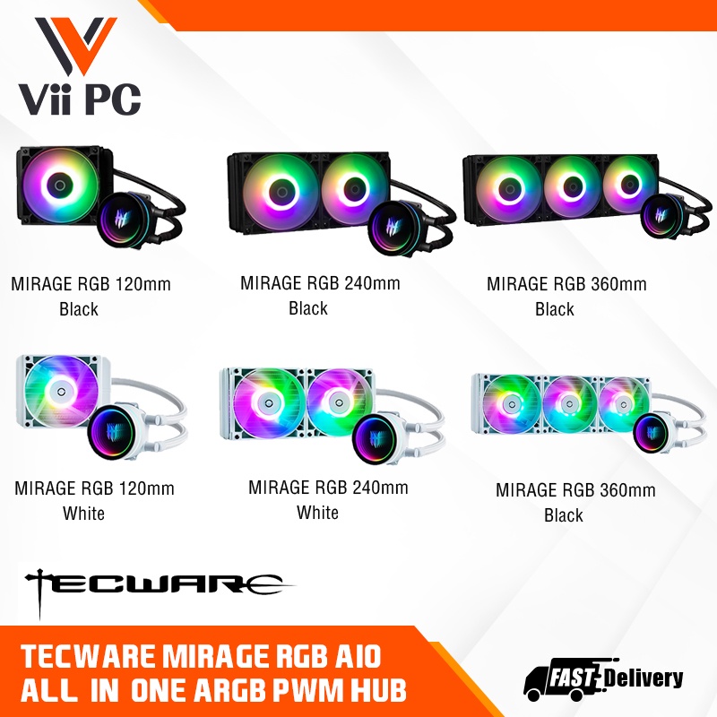 Tecware MIRAGE RGB 120/240/360mm AIO CPU Liquid Cooler-OMNI ARGB PWM ...
