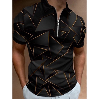 Men Polo Shirt Short Sleeve T-shirt Summer Zip Collared Tee Golf