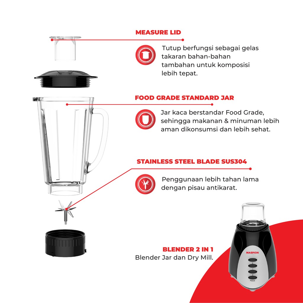 Maspion Pelumat Blender with Dry Miller 1.25 Liter MT-1569 - Gambar 4