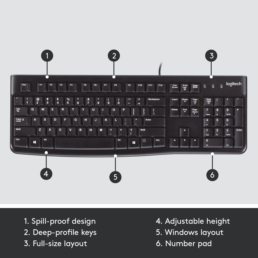 Logitech K120 Wired Keyboard for Windows, USB PlugandPlay, FullSize