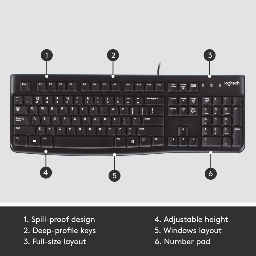 Logitech K120 Wired Keyboard For Windows, Usb Plug-and-play, Full-size 