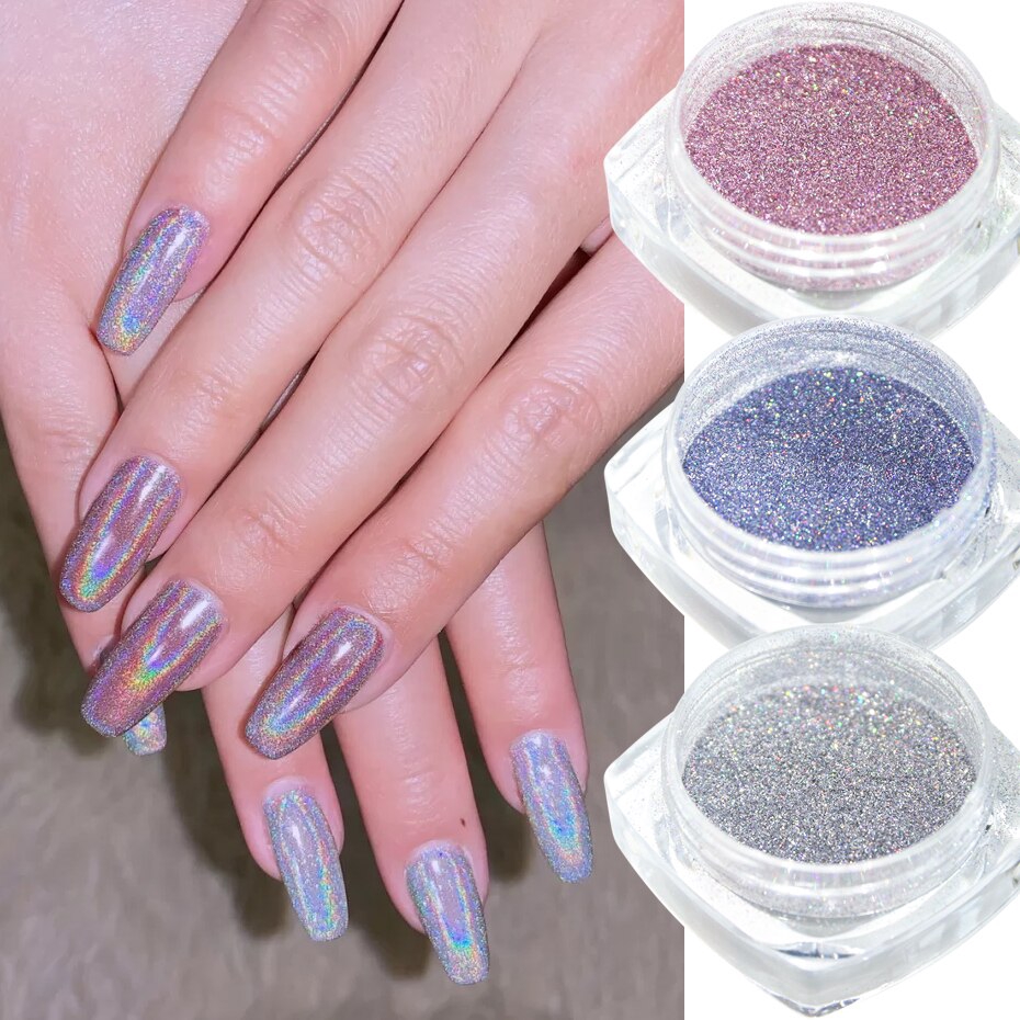 Hama Nail 1g Laser Silver Holographic Nail Glitter Powders Chrome