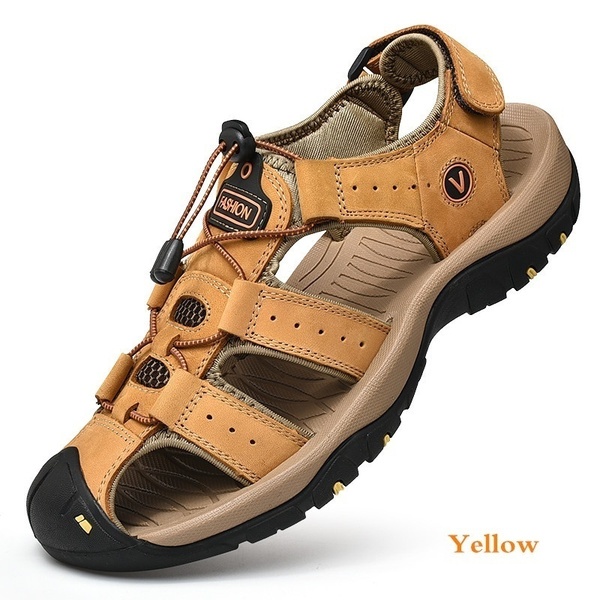 Men Shoes Sandals Breathable Leather Sandals Slippers Dual-use ...