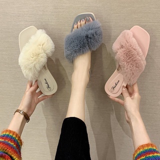 Furry slip on on sale slippers