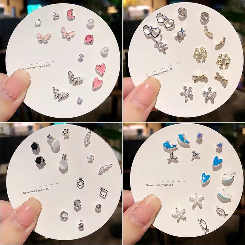 We Flower 7 Pairs S925 Silver Snowflake Butterfly Dolphin Stud Earrings Set for Women Girls Chic Ear Jewelry
