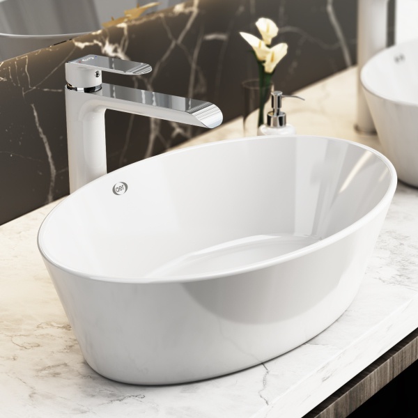 AER White Basin Package Counter Top Basin CWB 16O and Brass Mixer Basin