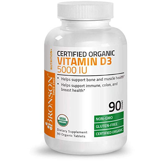 Bronson Vitamin D3 5000 IU 90 Tablets Certified Organic Vitamin D