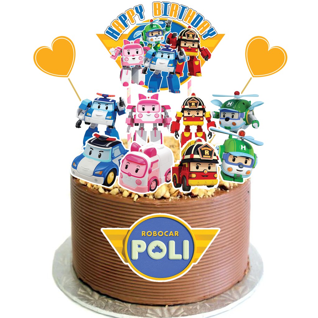 ROBOCAR POLI High Quality Paper Cake Topper Kek Cake Decor Cupcake ...