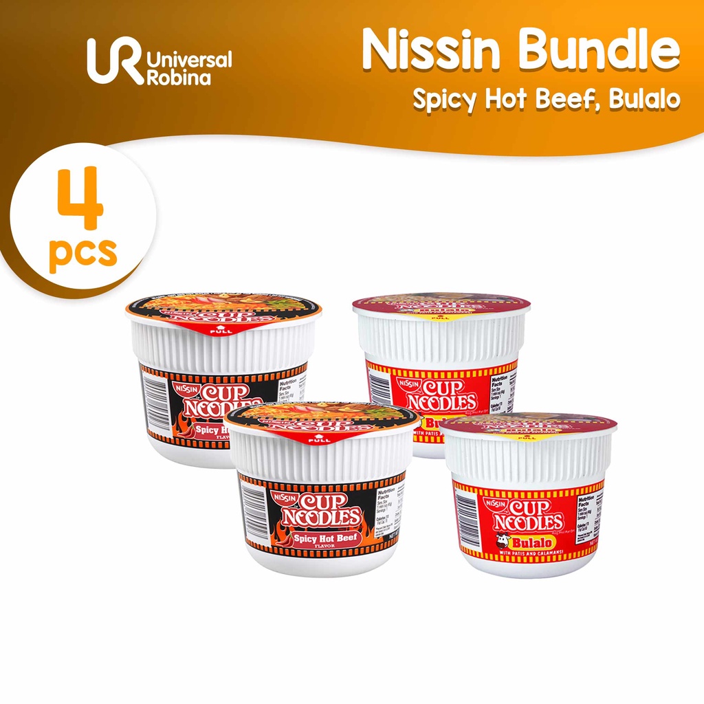 2 x Nissin Cup Mini Spicy Hot Beef + 2 x Nissin Cup Mini Bulalo ...