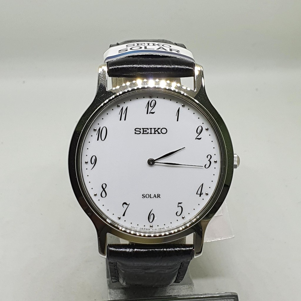 Seiko SUP863P1 Solar Powered Leather Strap Men White Dial Analog Round Watch Shopee Singapore