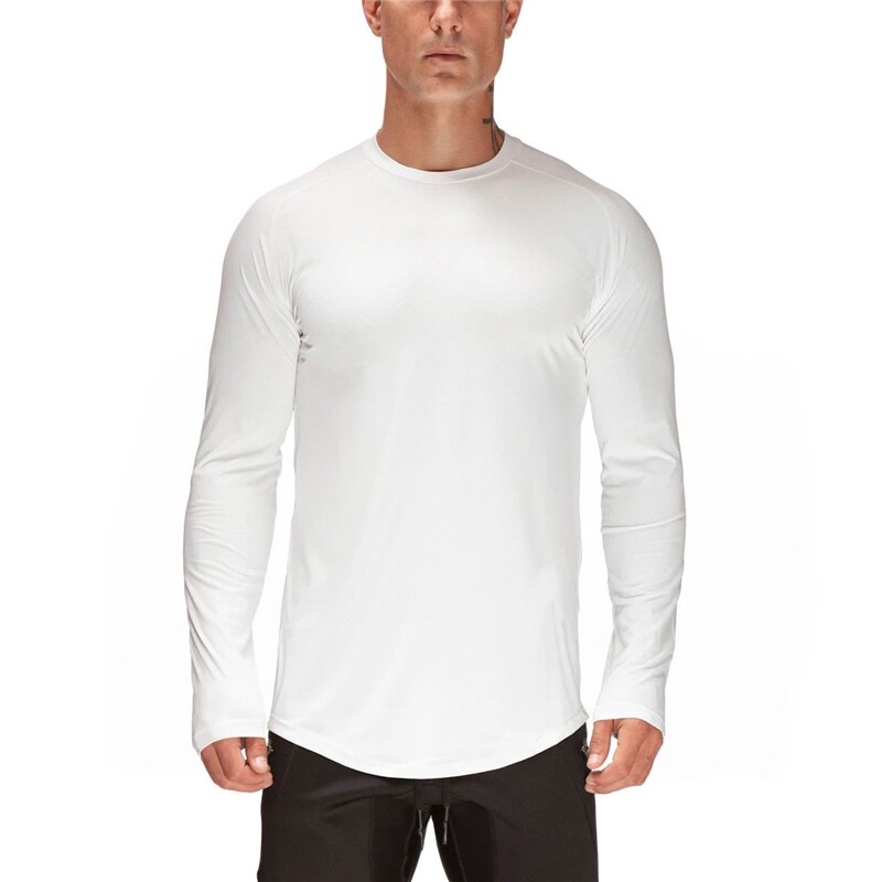 Brand Quick Dry Mesh Fitness T Shirt Men solid extend Long Sleeve T-shirt Slim Fit Tees Gym Clothing Bodybuilding Tshirt Male