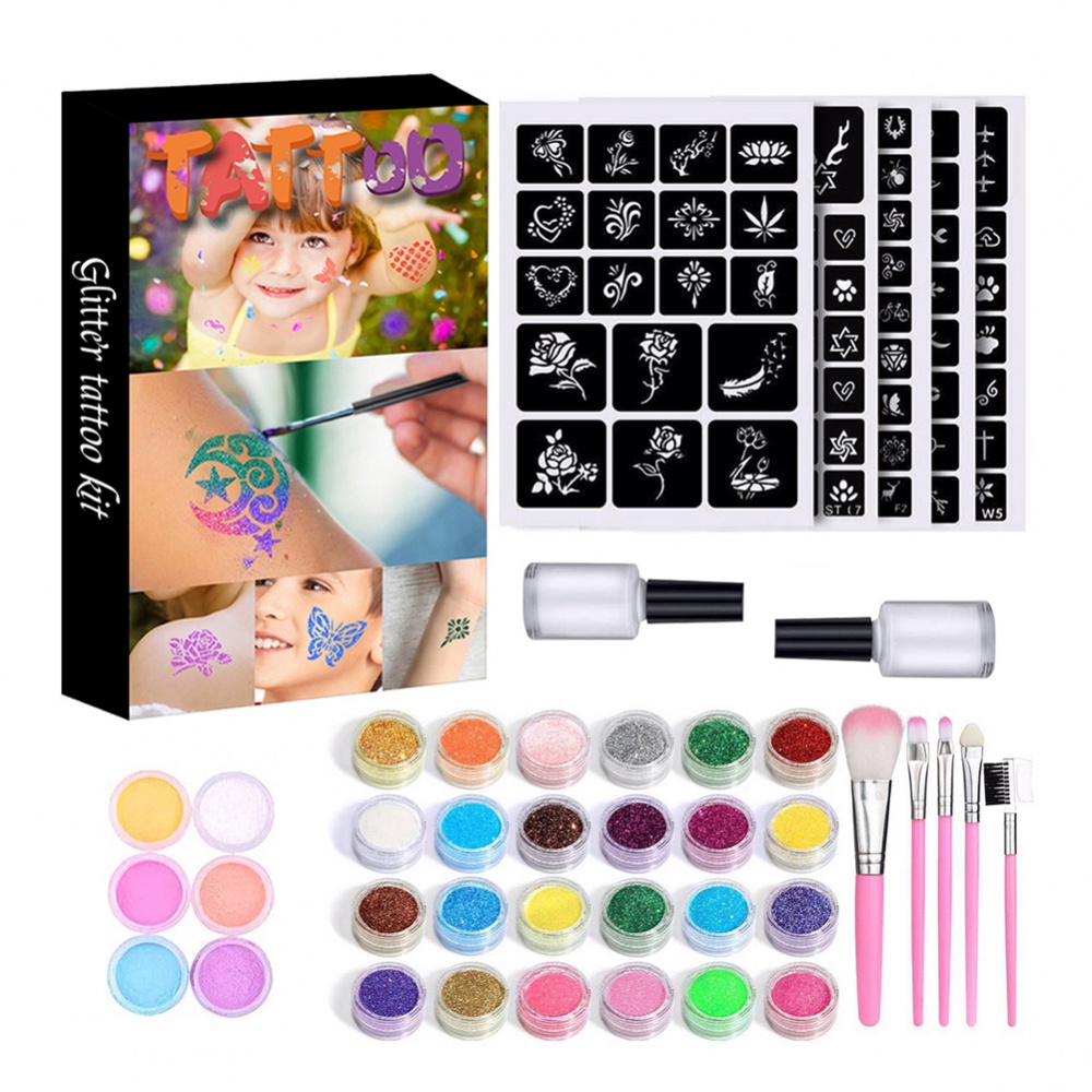 30 Color Glitter Tattoo Kits 105 Templates Flash Diamond Flash For ...