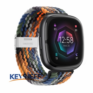 Braided Nylon Straps Compatible with Fitbit Versa 4 3 Sense 2 1 Band with Adjustable Metal Lock Women Men