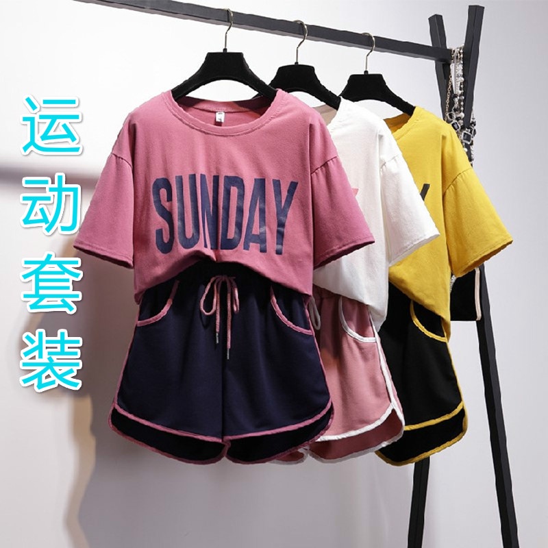 Spot special offer new Korean student loose top with shorts sportswear casual suit fashion summer female two-piece suit