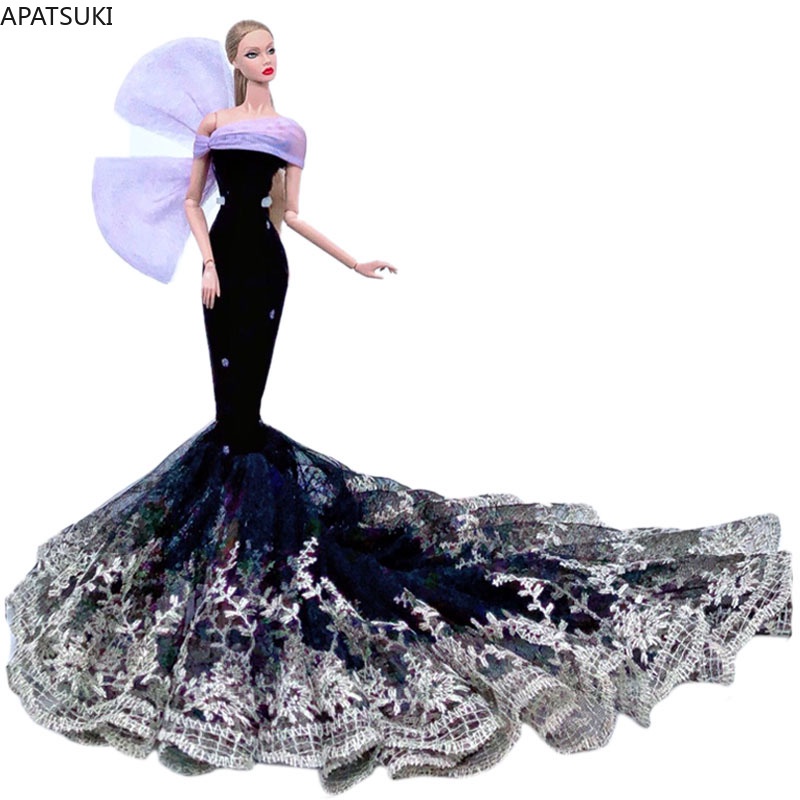 Black Purple Wedding Dress for Barbie Doll Outfits Clothes Mermaid Fishtail  Party Gown Handmade 1:6 Dolls Accessories Kids Toys | Shopee Singapore