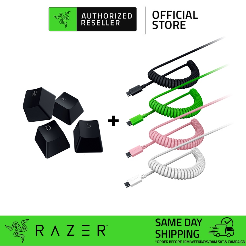 Razer PBT Keycap + Coiled Cable Upgrade Set Colored Doubleshot PBT Keycaps with Matching Cable