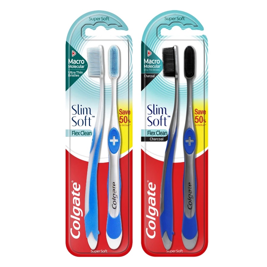 Colgate Slim Soft Flex Clean Toothbrush (Super Soft) 2's Value Pack ...