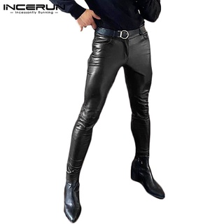 New Men's U Convex Pouch Sexy Leather Pants Plus Velvet Thick PU