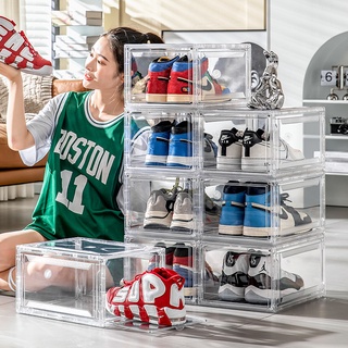 Ultimate Big Capaity Full Transparent Magnetic Front Side Drop Lid Shoe Box Premium Thick Sneaker Shoe Case Rack Shopee Singapore