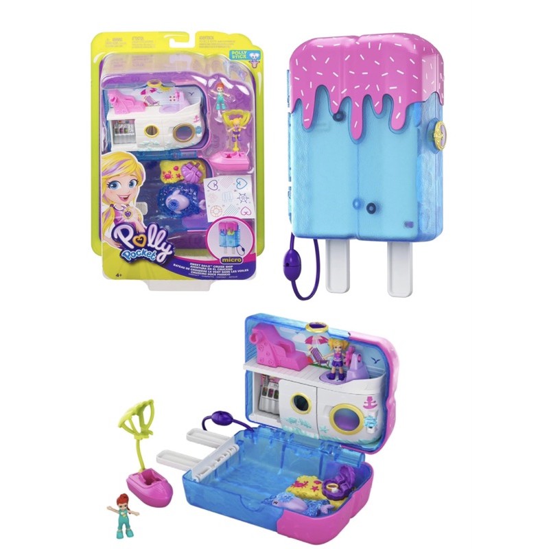 Polly Pocket Pocket World Sweet Sails Cruise Ship Compact with Fun Reveals,  Micro Polly, Lila Dolls, Jet Ski Accessory