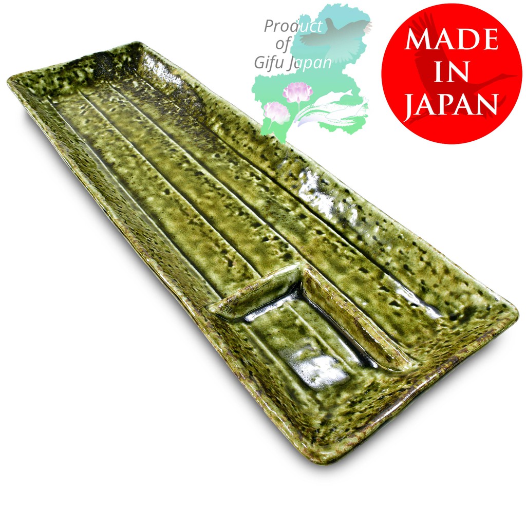 Mino Ware Japanese Long Sushi Serving Plate with Soy Sauce Dish Serving