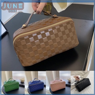 Toiletry Women's Pillow Cosmetic Bag Plaid Makeup Pouch Toiletries  Organizer Large Capacity Storage Bags Pu Leather Hangbag Tote - Cosmetic  Bags & Cases - AliExpress