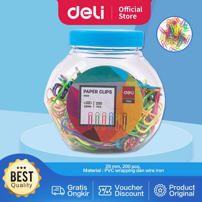 Deli Paper Clip / Klip Kertas 29 mm Multi Warna Untuk Kebutuhan Kantor E0053 - Gambar 2