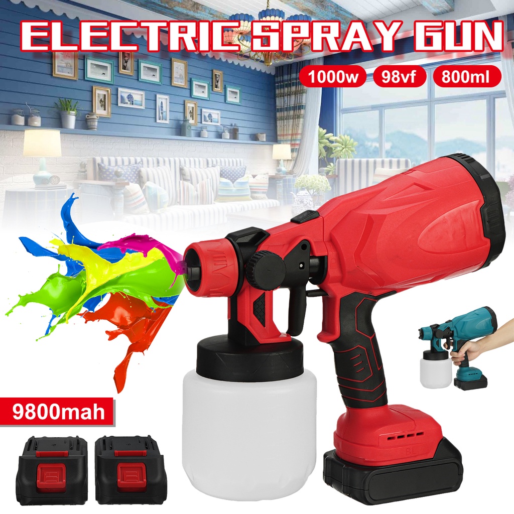 1500W Cordless Electric Spray Guns High Power Home Paint Sprayer With 3 ...