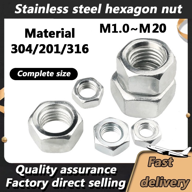 Factory direct selling 304 stainless steel hexagon nut 316 nut 201 screw cap m1.6m2/m2.5m3m4m6m8m10m12