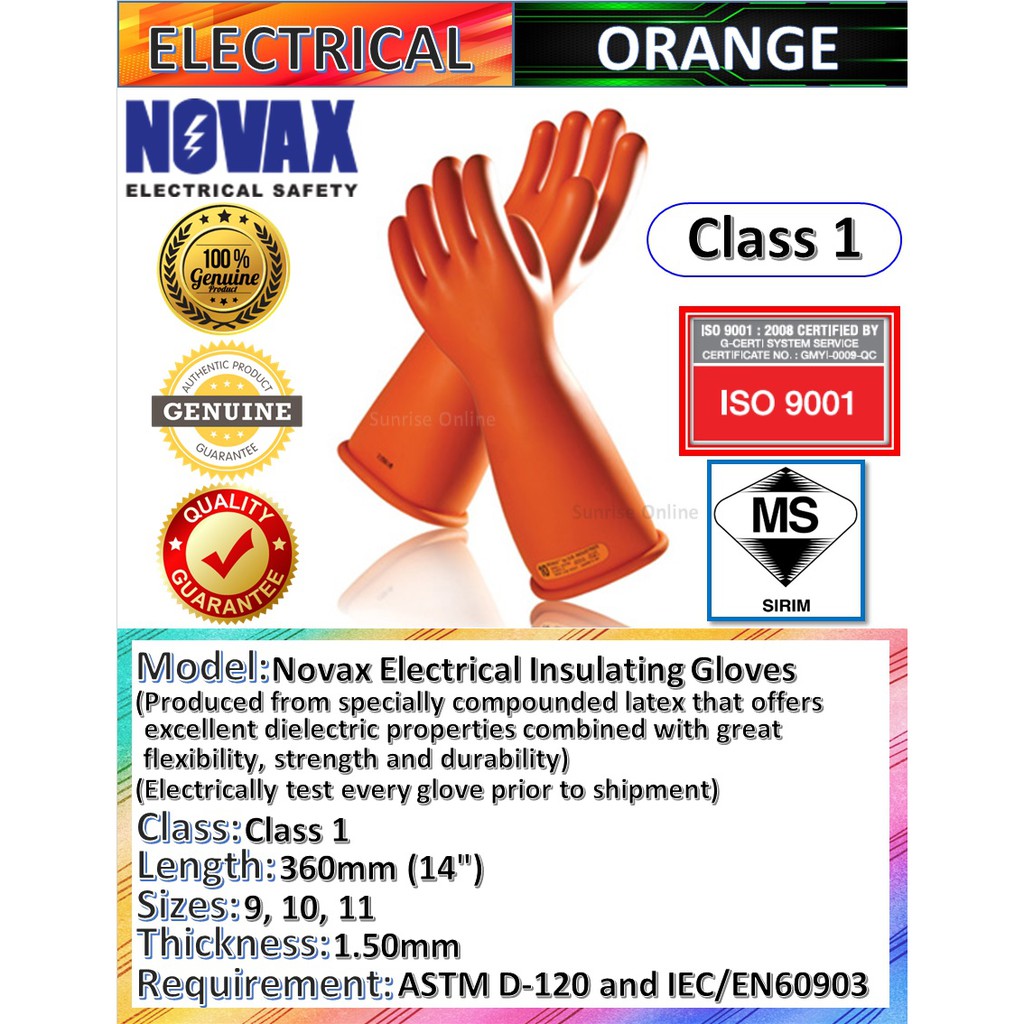 Novax Insulation Gloves Rubber Electrical Insulating Class 1 (Novax ...