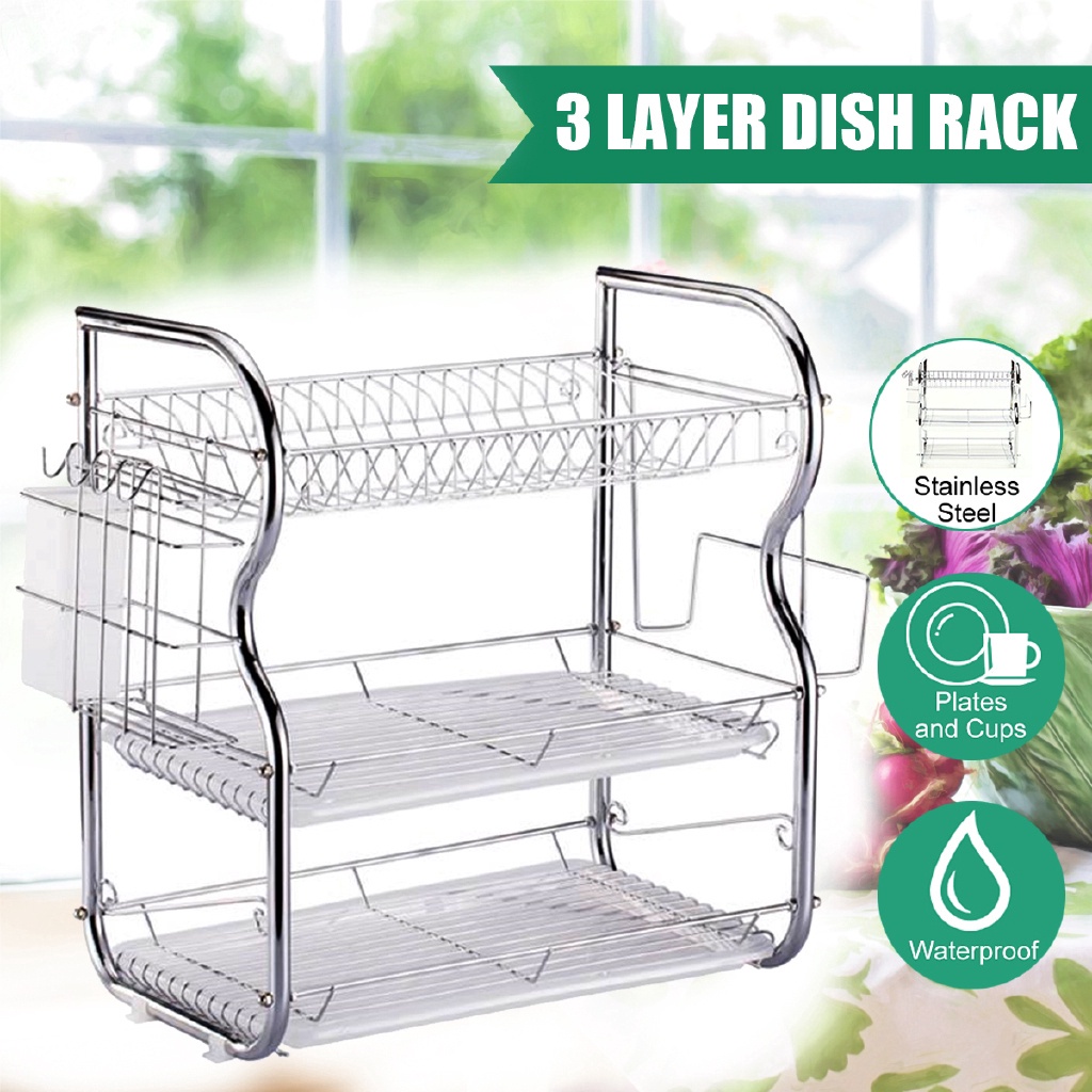 2/3 Tiers Stainless Steel Home Washing Kitchen Sink Dish Drainer ...