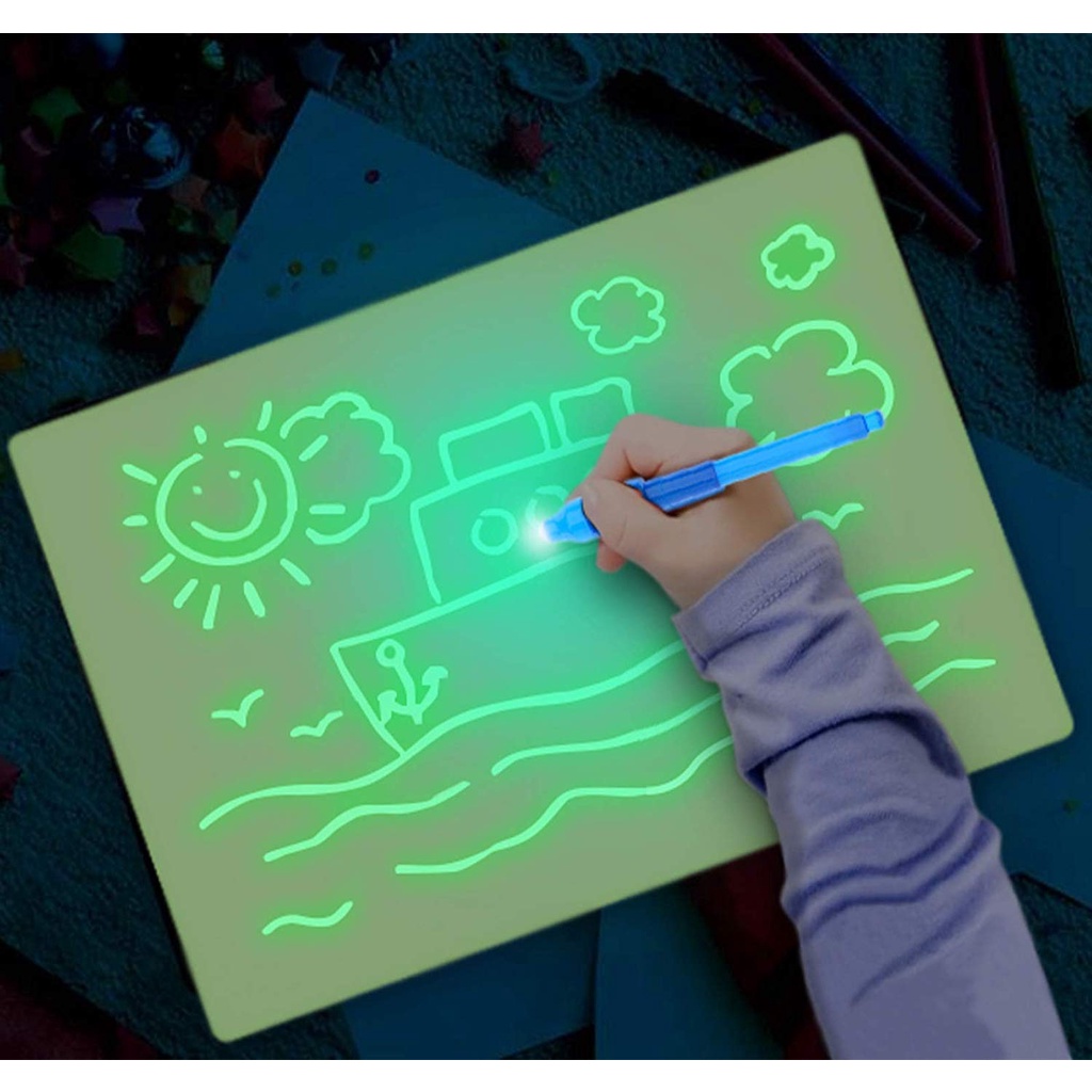 Magic Luminous Drawing Board Draw with Light Fun Sketchpad Board with Highlighter Pen Fluorescent Luminescent Glow In Dark Painting Developing Educational Toy Pad Kid Toy