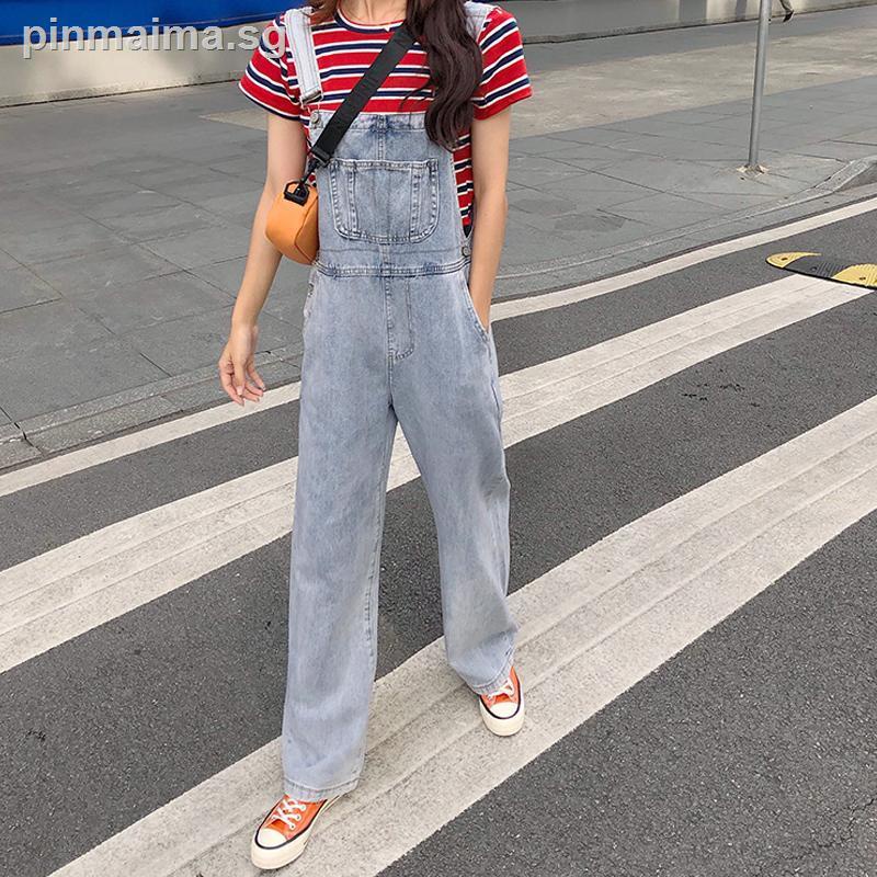 Japanese Women girls cute jeans denim overalls trousers loose retro wide  leg pan