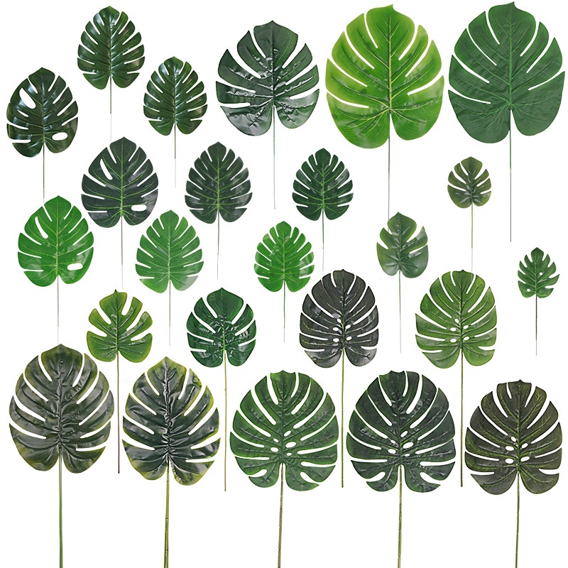 Artificial Palm Leaves Plants Faux Fake Monstera Turtle Leaf Tropical