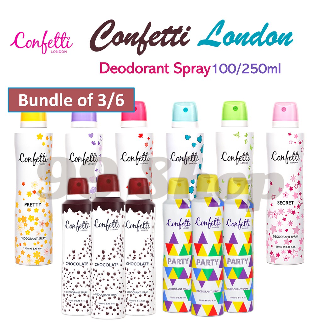 Confetti London Deodorant Spray 3x250ml OR 6x100ml Multiple Variants