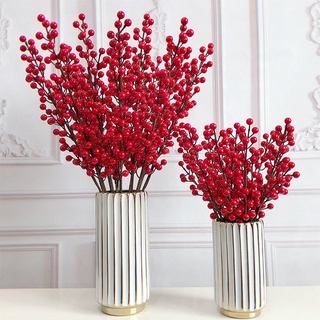 10PCS Christmas Berries Branches Simulated Berry Artificial Plant Foam  Beans Party Supplies Festival Desktop Ornament Wedding Favor