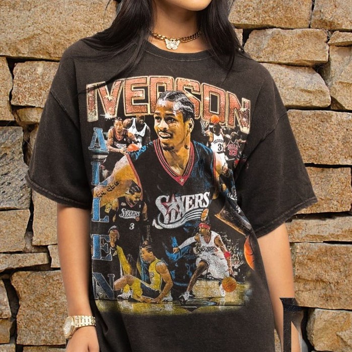 Allen Iverson BasketBall Oversized Vintage Wash Tshirt Allen Iverson NBA Vintage Wash Oversized T Shirt Shopee Singapore