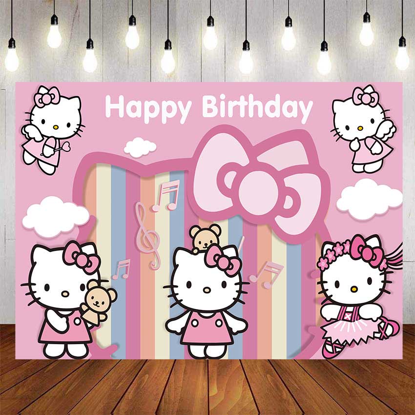 Pink Cute Hello Kitty Backdrop For Photography Baby Shower Kids Girls 