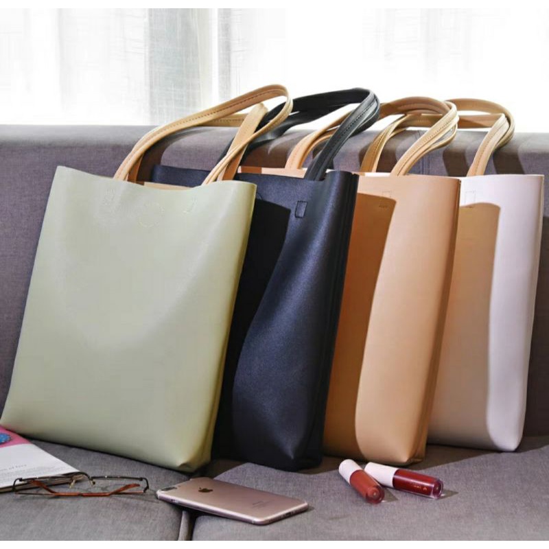 Plain leather tote cheap bag